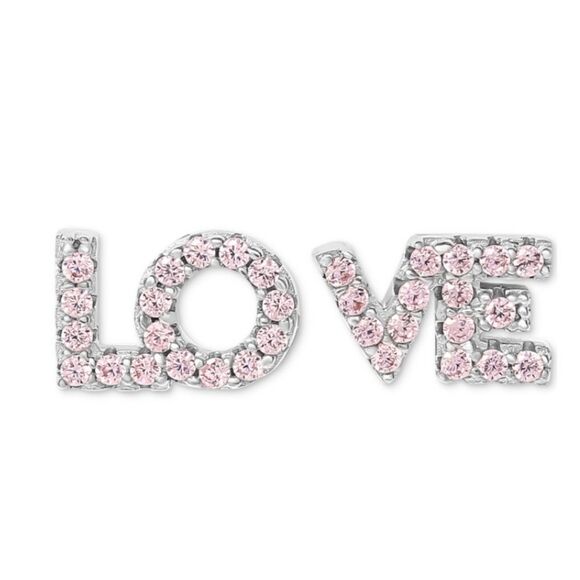 Giani Bernini Pink Cubic Zirconia Love Stud Earrings in Sterling Silver - Picture 1 of 4